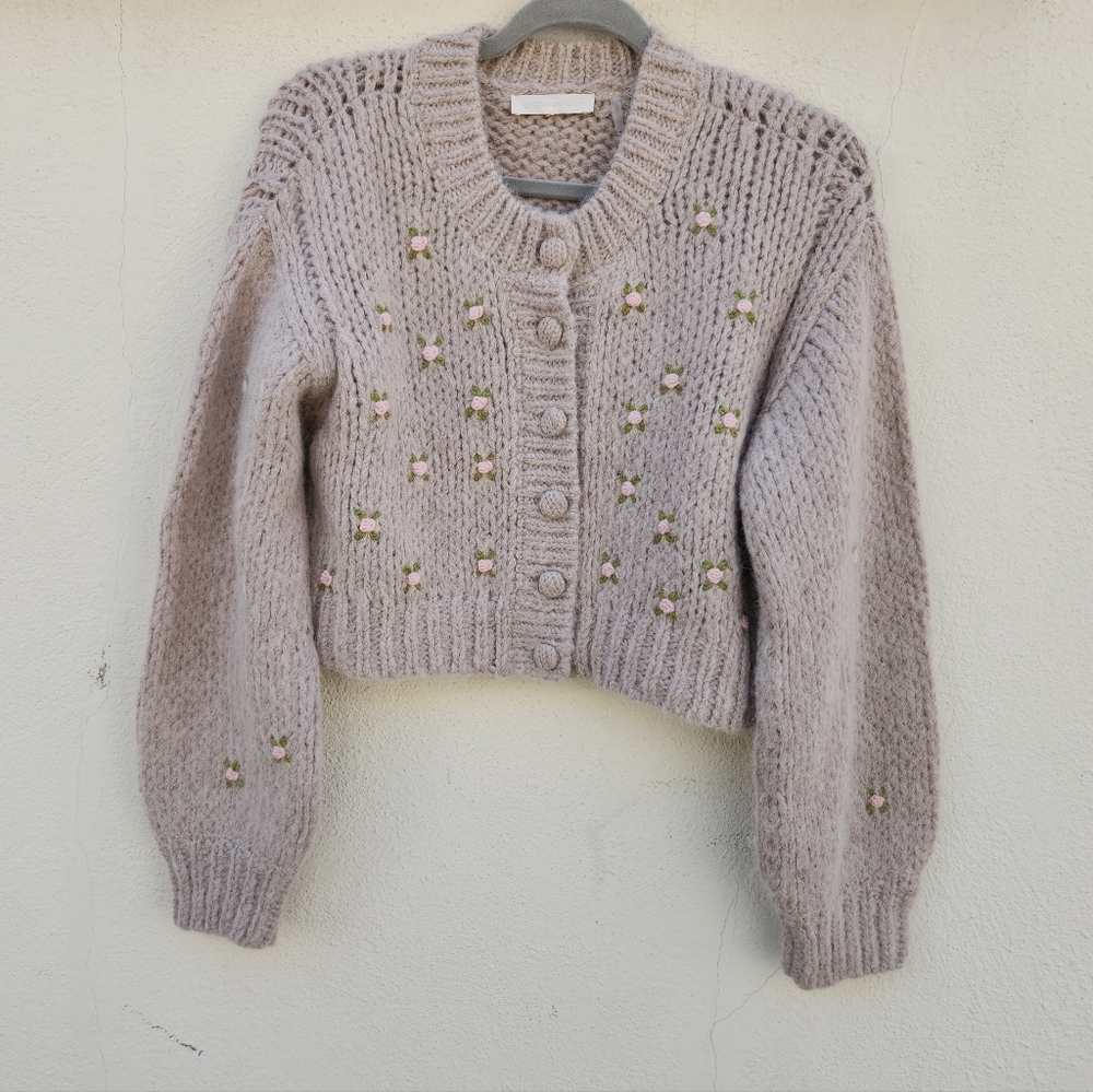LOVESHACKFANCY Emilie Cardigan in Oat - Picture 2 of 10